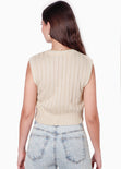 Chaleco corto tejido con sesgos en contraste color beige para mujer - Flashy