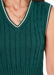 Chaleco corto tejido con sesgos en contraste color verde para mujer - Flashy