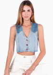Chaleco de jean con botones color azul para mujer - Flashy