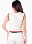 Chaleco tejido con vivos en contraste color marfil para mujer - Flashy