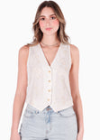 Chaleco tipo sastre con botones y de ojalillo color blanco, marfil para mujer - Flashy