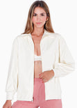 Chaqueta aviadora tipo cuero color blanco, marfil para mujer - Flashy