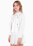 Chaqueta biker tipo gamuza color blanco, marfil para mujer - Flashy
