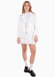 Chaqueta biker tipo gamuza color blanco, marfil para mujer - Flashy