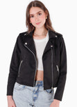 Chaqueta biker tipo gamuza color negro para mujer - Flashy