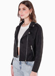 Chaqueta biker tipo gamuza color negro para mujer - Flashy
