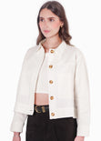 Chaqueta con bolsillos y botones color blanco, marfil para mujer - Flashy