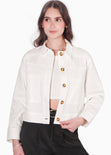 Chaqueta con bolsillos y botones color blanco, marfil para mujer - Flashy