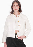 Chaqueta con bolsillos y botones color blanco, marfil para mujer - Flashy