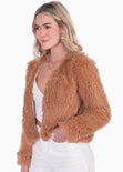 Chaqueta con efecto de pelo sintético color café, camel para mujer - Flashy