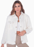 Chaqueta de botones con pelo sintético color blanco, marfil para mujer - Flashy