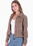 Chaqueta de corduroy con bolsillos y botones color café para mujer - Flashy