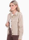 Chaqueta de cuadros con botones color beige para mujer - Flashy