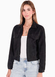 Chaqueta en tela tipo gamuza con bolsillos y cierre color negro para mujer - Flashy