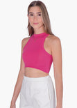 Crop top cuello halter sin mangas color rosado, fucsia para mujer - Flashy