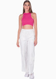 Crop top cuello halter sin mangas color rosado, fucsia para mujer - Flashy
