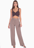 Crop top de tiras con cruce en frente y escote en v color café para mujer - Flashy