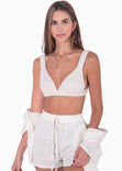Crop top de tiras con elástico color marfil, blanco para mujer - Flashy