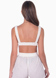 Crop top de tiras con elástico color marfil, blanco para mujer - Flashy