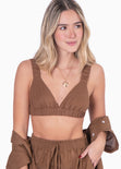 Crop top de tiras con elástico color café para mujer - Flashy