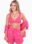 Crop top de tiras con elástico color rosado, fucsia para mujer - Flashy