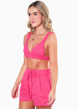 Crop top de tiras con elástico color rosado, fucsia para mujer - Flashy