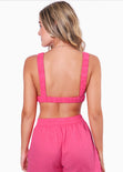 Crop top de tiras con elástico color rosado, fucsia para mujer - Flashy