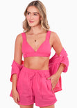 Crop top de tiras con elástico color rosado, fucsia para mujer - Flashy