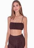 Crop top de tiras color café para mujer - Flashy