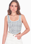 Crop top de tiras tipo corset de tweed color azul para mujer - Flashy