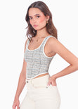 Crop top de tiras tipo corset de tweed color azul para mujer - Flashy