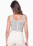 Crop top de tiras tipo corset de tweed color azul para mujer - Flashy