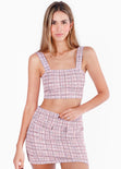Crop top de tweed y de tiras color rosado para mujer - Flashy