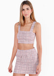 Crop top de tweed y de tiras color rosado para mujer - Flashy