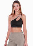 Crop top de un solo hombro color negro para mujer - Flashy