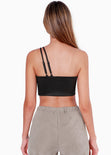 Crop top de un solo hombro color negro para mujer - Flashy