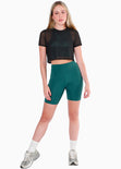 Crop top deportivo de malla y manga corta color negro para mujer - Flashy