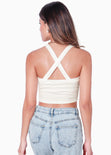 Crop top halter sin mangas y con cruce en espalda color blanco, marfil para mujer - Flashy