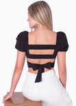 Crop top manga corta con espalda descubierta color negro para mujer - Flashy