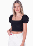 Crop top manga corta con espalda descubierta color negro para mujer - Flashy