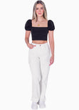 Crop top manga corta con espalda descubierta color negro para mujer - Flashy