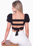 Crop top manga corta con espalda descubierta color negro para mujer - Flashy