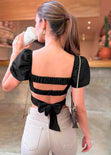 Crop top manga corta con espalda descubierta color negro para mujer - Flashy