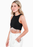 Crop top sin mangas con apliques de perlas color negro para mujer - Flashy