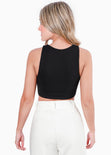 Crop top sin mangas con apliques de perlas color negro para mujer - Flashy