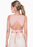 Crop top sin mangas con espalda descubierta y anudado color rosado para mujer - Flashy