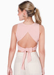 Crop top sin mangas con espalda descubierta y anudado color rosado para mujer - Flashy