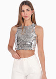 Crop top sin mangas con lentejuelas color gris para mujer - Flashy