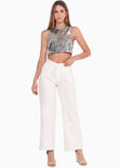 Crop top sin mangas con lentejuelas color gris para mujer - Flashy