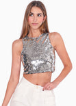 Crop top sin mangas con lentejuelas color gris para mujer - Flashy